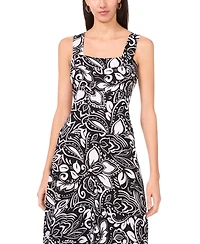 Vince Camuto Women's Printed Square-Neck Smocked-Back Sleeveless Maxi Dress