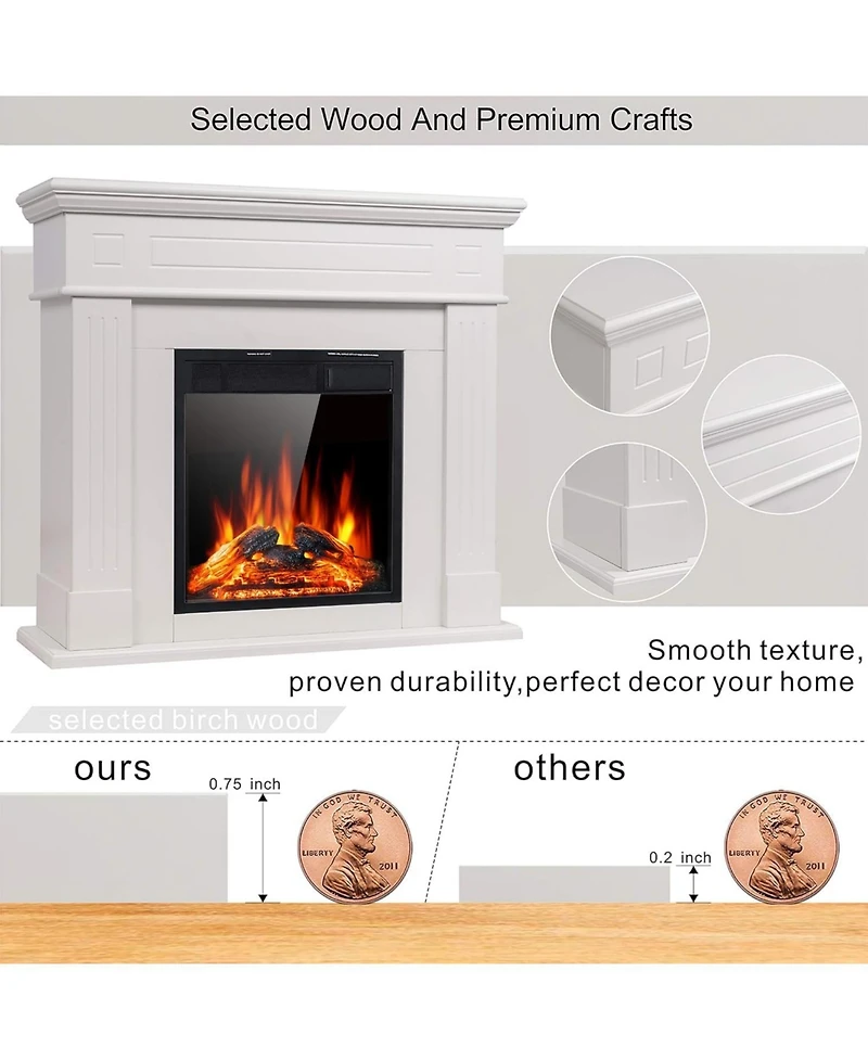 Kismile Electric Fireplace Mantel Package Wooden Surround Firebox Tv Stand Free Standing Heater with Logs, Adjustable Led Flame, Re