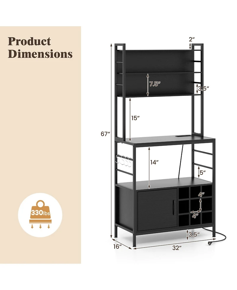 Bar Cabinet with Wine Bottle Holders and S-Hooks for Glassware Accessories