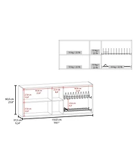 Fm Furniture Luray Wall Cabinet kitchen in Melamine wit 4 Doors and Open Storage, Natural Oak