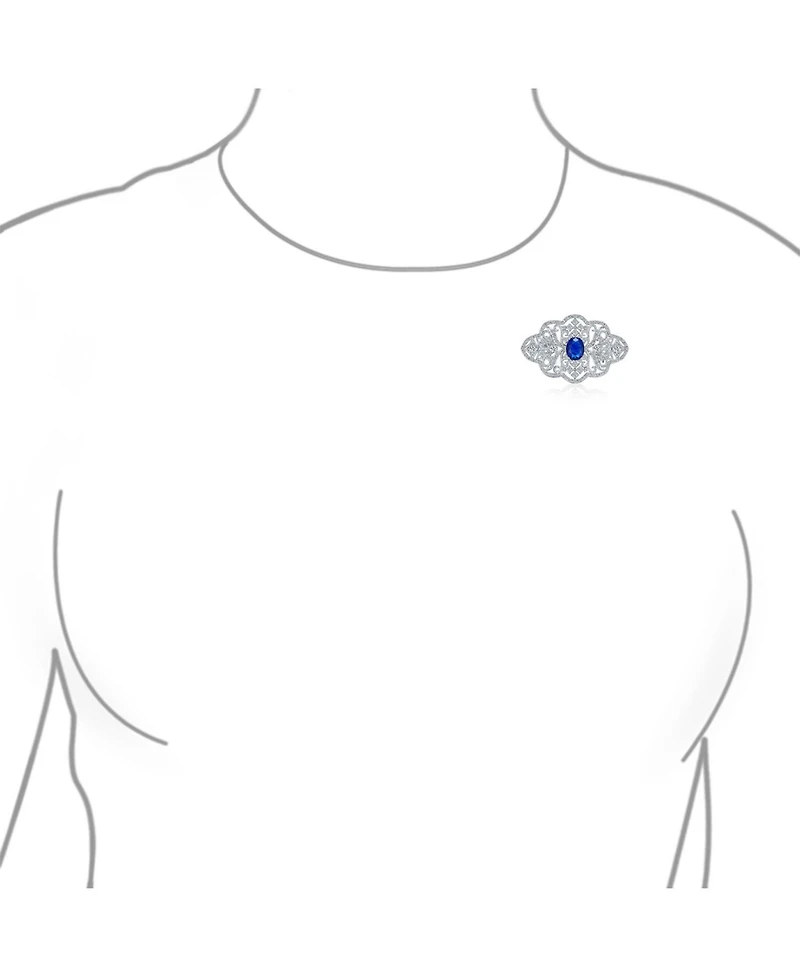 Bling Jewelry Big Royal Blue Cz Cubic Zirconia Brooch Pin Art Deco Style