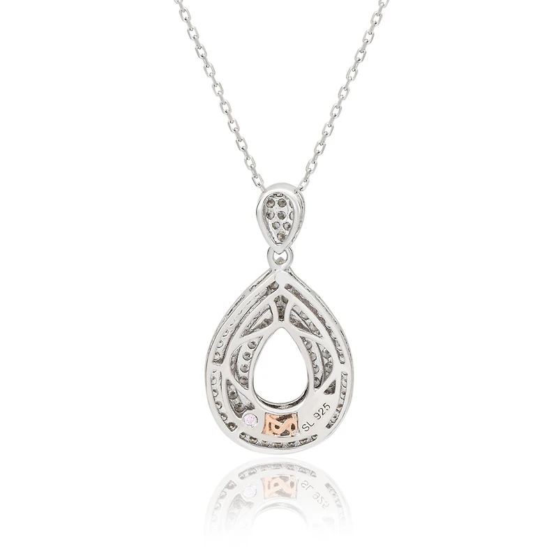 Suzy Levian Sterling Silver Cubic Zirconia Triple Row Tear Drop Dangle Pendant Necklace