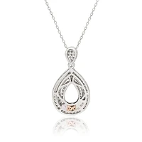Suzy Levian Sterling Silver Cubic Zirconia Triple Row Tear Drop Dangle Pendant Necklace