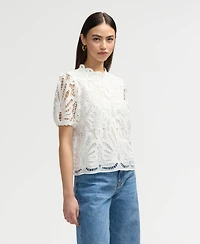 Nvlt Women s Mock Neck Lace Top