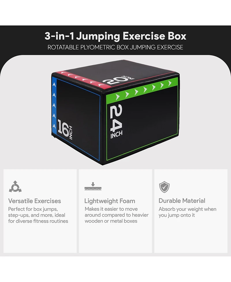 BalanceFrom Jumping Plyo Exercise Box 3 in 1 Home Gym Workout 10 Lbs, Multicolor