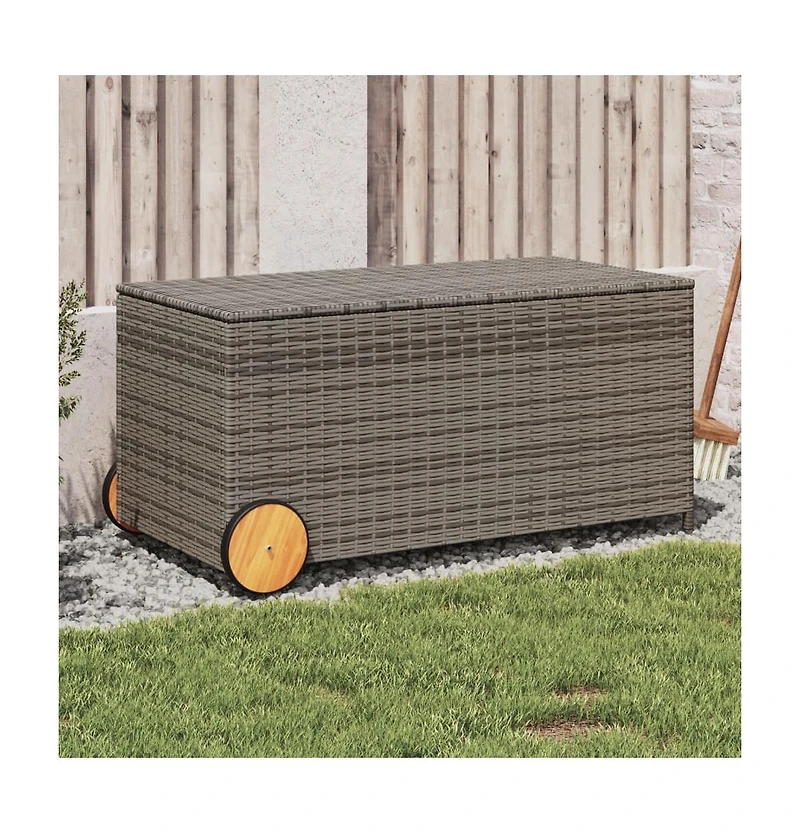 Garden Storage Box with Wheels Gray 50.2 Gal Poly Rattan