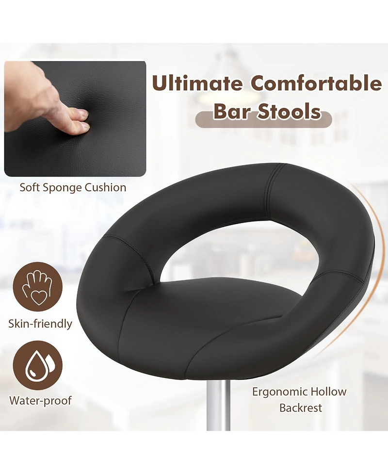 Height Adjustable Bar Stools Set of 2 with Hollow Back and Footrest