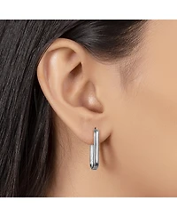 Bling Jewelry Classic Simple Geometric Vertical U Rectangle Oval Hoop Paperclip Earrings .925 Sterling Silver Hinged