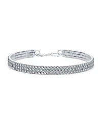 Bling Jewelry Simple Classic Sparkly 3 Row Rhinestone Necklace Rhodium Plated