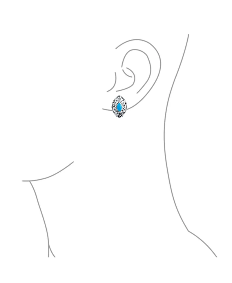 Bling Jewelry Western Filigree Marquise Blue Turquoise Clip-On Earrings Non-Pierced Sterling Silver