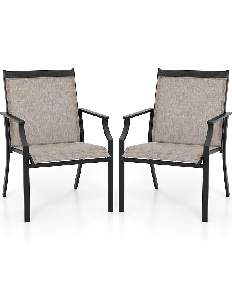 Gymax Set of 2 Patio Dining Chairs Outdoor Armchairs w/ Sturdy Metal Frame