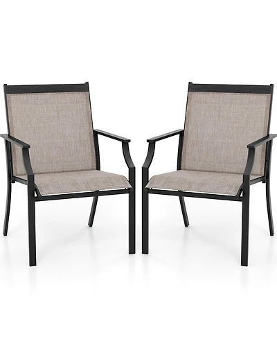 Gymax Set of 2 Patio Dining Chairs Outdoor Armchairs w/ Sturdy Metal Frame