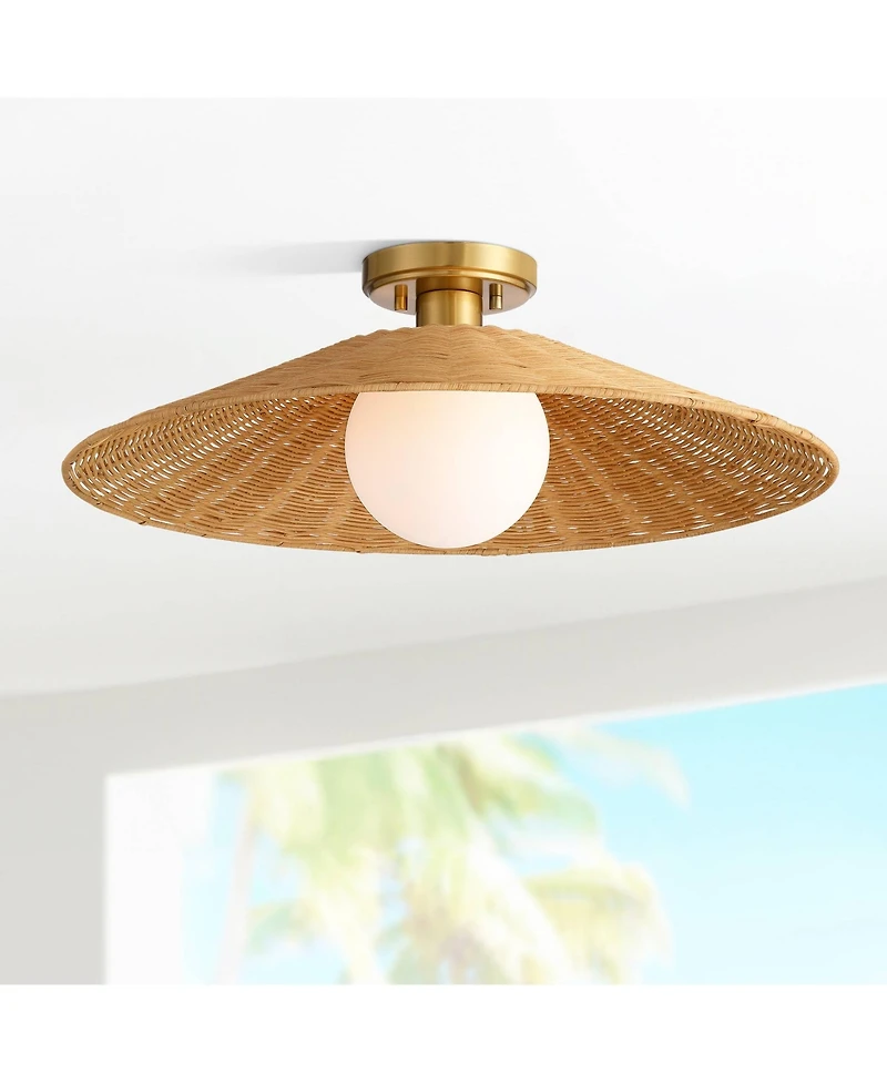 Possini Euro Gavin 22 3/4" Wide Brass and Rattan Ceiling Light - Possini Euro Design