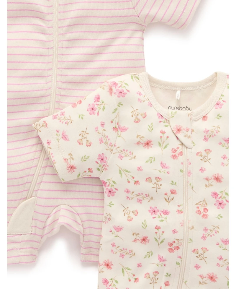 Purebaby Baby Girls Short Sleeve 2 Pack Zip Coverall
