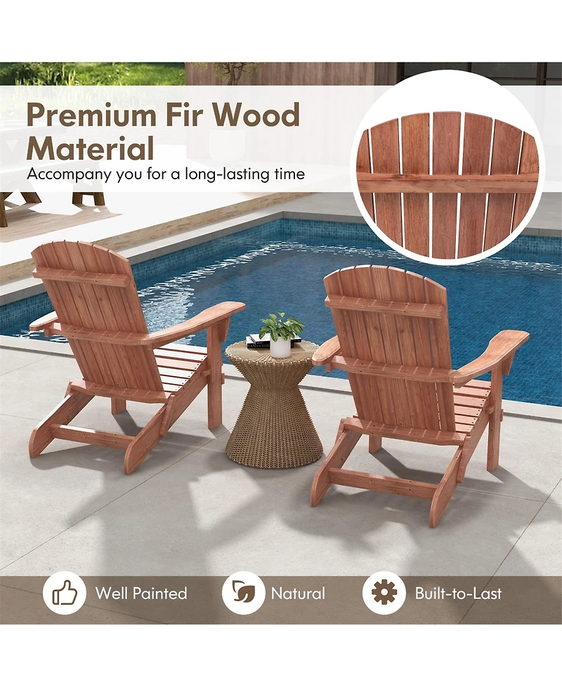Gymax Folding Adirondack Chair Set of 2 w/ High Backrest & Wide Armrests Wooden