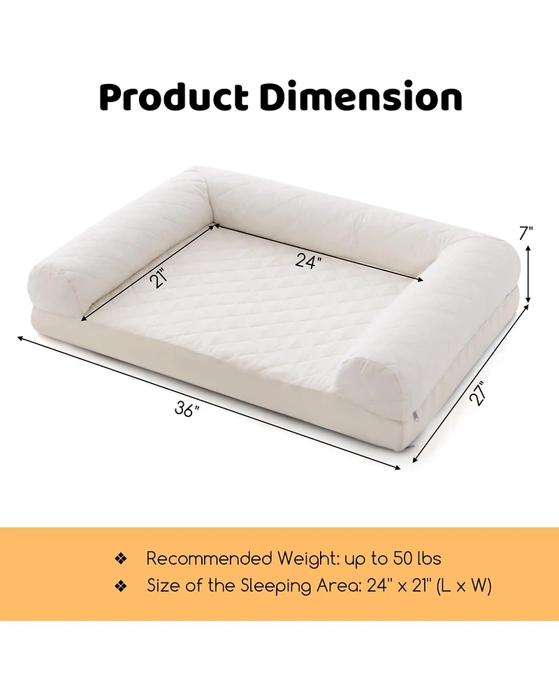 Egg-Foam Dog Crate Bed with 3-Side Bolster and Removable Washable Bed Cover