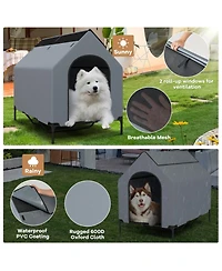 Large Outdoor Elevated Pet House with Ventilated Windows