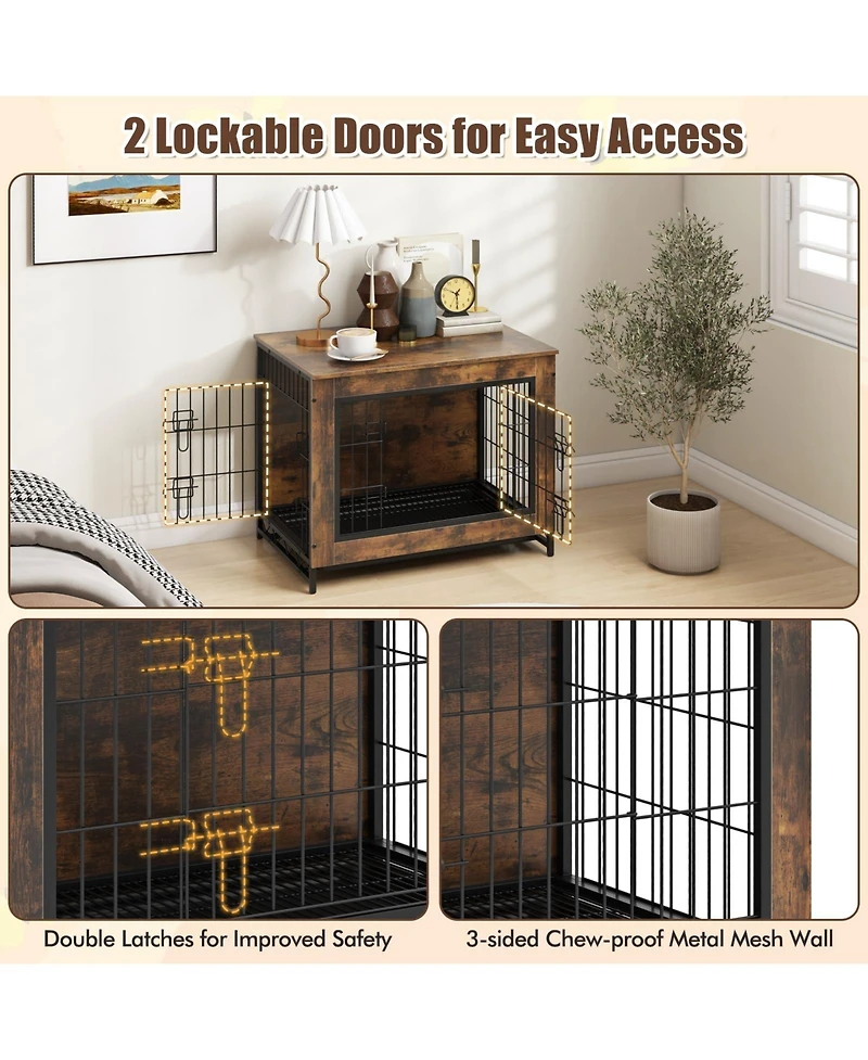 Dog Crate Furniture with Double Lockable Doors and Removable Pull-out Tray