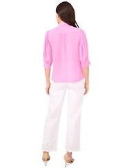 Cece Womens 3 4 Sleeve Collared Button Down Blouse Eyelet Scallop Hem Jeans