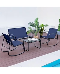 4-Piece Patio Rocking Chair Set with Glass-Top Table Outdoor Furniture for Porch, Yard, or Garden