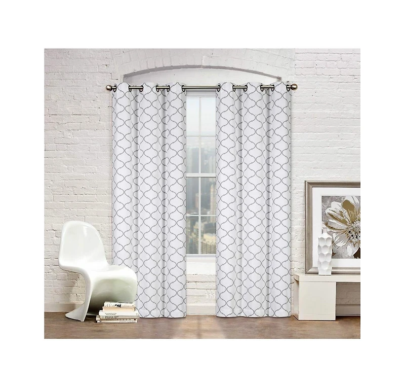 Kate Aurora Shabby Chic Designed 2 Pack Premium Trellis Grommet Top Curtain Panels - 38 in. W x 84 in. L, Gray