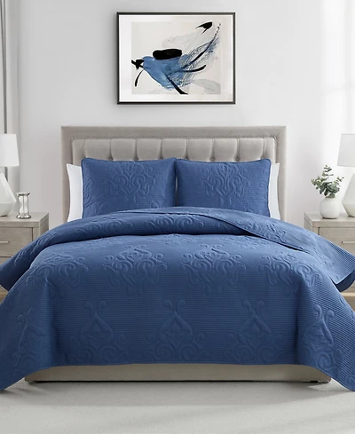 Vcny Home Solomun Pinsonic Damask 3-Pc. Quilt Set, King
