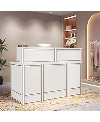 Tribesigns Reception Desk with Counter, 57-Inch Rustic Front Receptionist Table, Boho Welcome Checkout Counter for Office, Retail, Lobby, Be