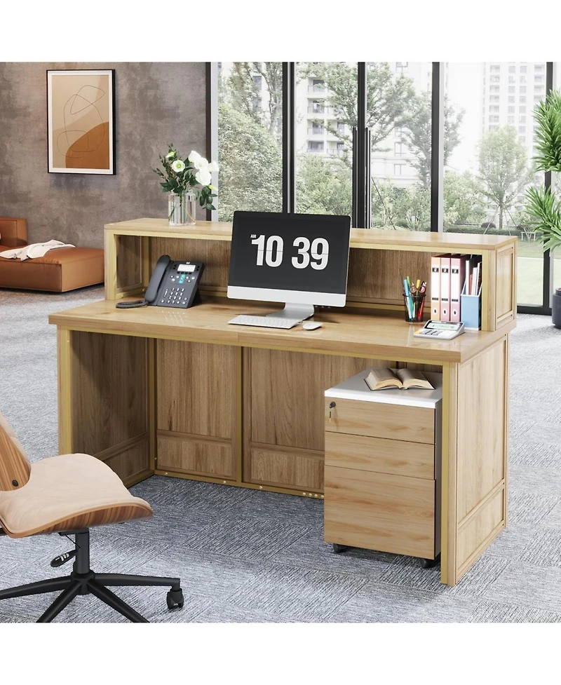 Tribesigns Reception Desk with Counter, 57-Inch Rustic Front Receptionist Table, Boho Welcome Checkout Counter for Office, Retail, Lobby, Be