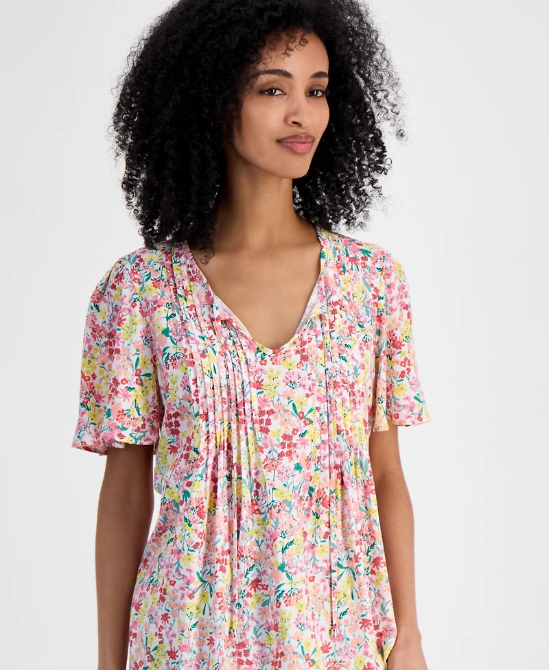 Tommy Hilfiger Women's Pintucked Floral-Print Top