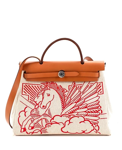 Pre-Owned Hermes 31 Herbag Zip Pegase Pop Toile and Leather