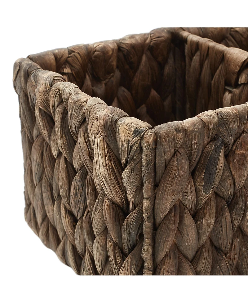Casafield Set of 2 Water Hyacinth Storage Baskets with 3 Sections, Espresso - Woven Bin Organizers for Bathroom, Laundry, Pantry, Office, Shelves