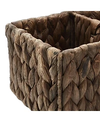 Casafield Set of 2 Water Hyacinth Storage Baskets with 3 Sections, Espresso - Woven Bin Organizers for Bathroom, Laundry, Pantry, Office, Shelves