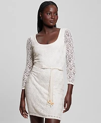Guess Women's Kara Scoop-Neck 3/4-Sleeve Belted Dress