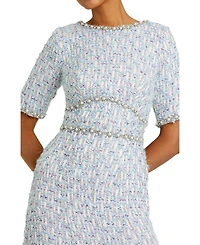 Mac Duggal Women's Short Sleeve Beaded Trim Boucle Midi Dress
