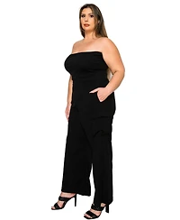 L I V D Women's Plus Yumi Sleeveless Cargo Jumpsuit