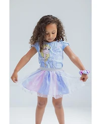 Frozen Little Girls Disney Princess Moana T-Shirt Tulle Skirt and Scrunchie 3 Piece Outfit Set