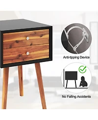 Gymax 2PCS Wooden Nightstand Mid-Century End Side Table Living Room W/2 Storage Drawer