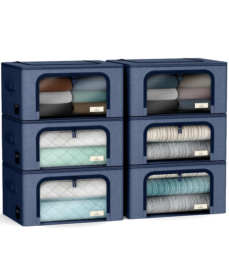 Sorbus 6 Pack Small Foldable Storage Box - Metal Frame, Oxford Fabric, Large Window & Handles Organization for Bedroom, Linens Clothes