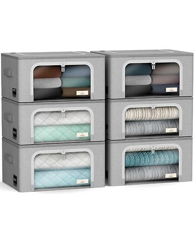 Sorbus 6 Pack Small Foldable Storage Box - Metal Frame, Oxford Fabric, Large Window & Handles - Organization for Bedroom, Linens & Clothes