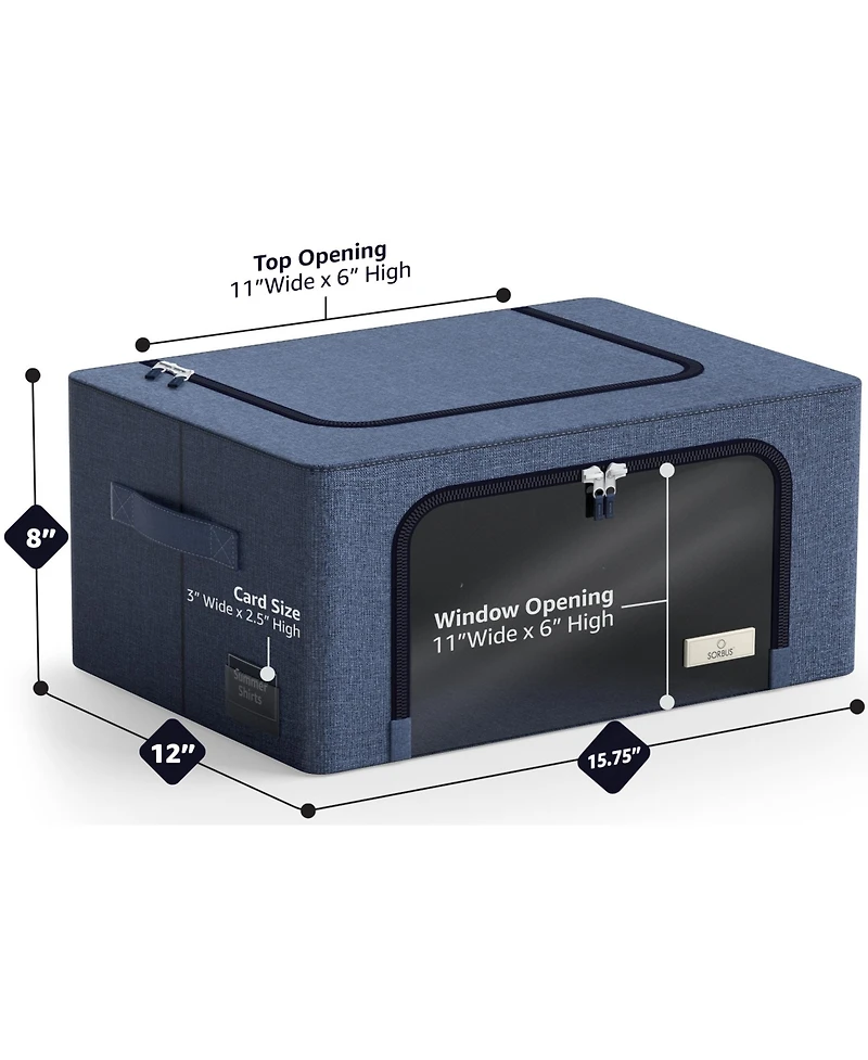 Sorbus 6 Pack Small Foldable Storage Box - Metal Frame, Oxford Fabric, Large Window & Handles Organization for Bedroom, Linens Clothes