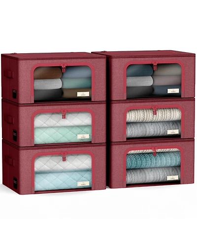 Sorbus 6 Pack Small Foldable Storage Box - Metal Frame, Oxford Fabric, Large Window & Handles - Organization for Bedroom, Linens & Clothes
