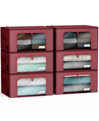 Sorbus 6 Pack Small Foldable Storage Box - Metal Frame, Oxford Fabric, Large Window & Handles - Organization for Bedroom, Linens & Clothes