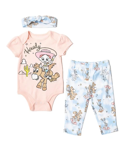 Disney Baby Girls Toy Story Bodysuit Pants and Headband 3 Piece Outfit Set