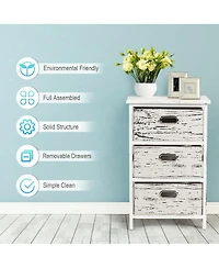 Gymax Set of 2 Chest w/3 Fabric Drawers Vintage Wood Frame End Side Table Nightstand