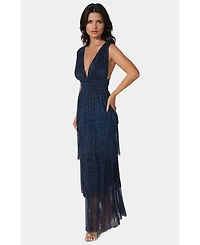 Bebe Women's Tiered Plunge Neck Lurex Midi Dress