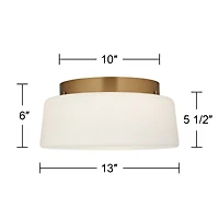 Buckley 13" Modern Flush-Mount Ceiling Light Fixture Kitchen Foyer Hallway Drum Round Warm Brass Finish White Glass Metal Bedroom Bathroom Entryw