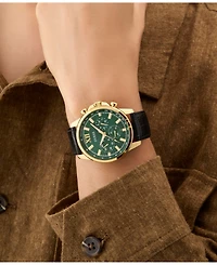 Guess Men's Multifunction Black Genuine Leather Watch, 44mm