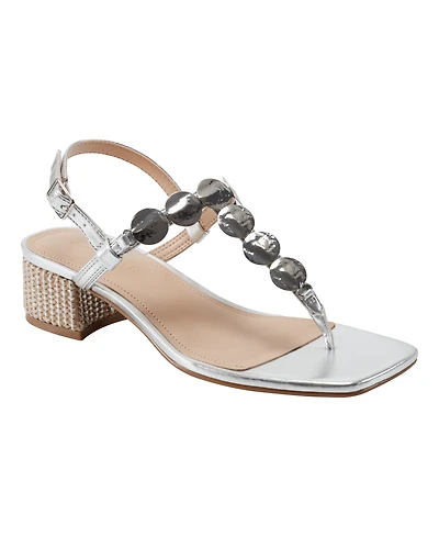 Marc Fisher Women's Caylie Embellished T-Strap Block Heel Sandals