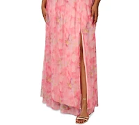 Adrianna Papell Plus Printed Tulle Off-the-Shoulder Gown