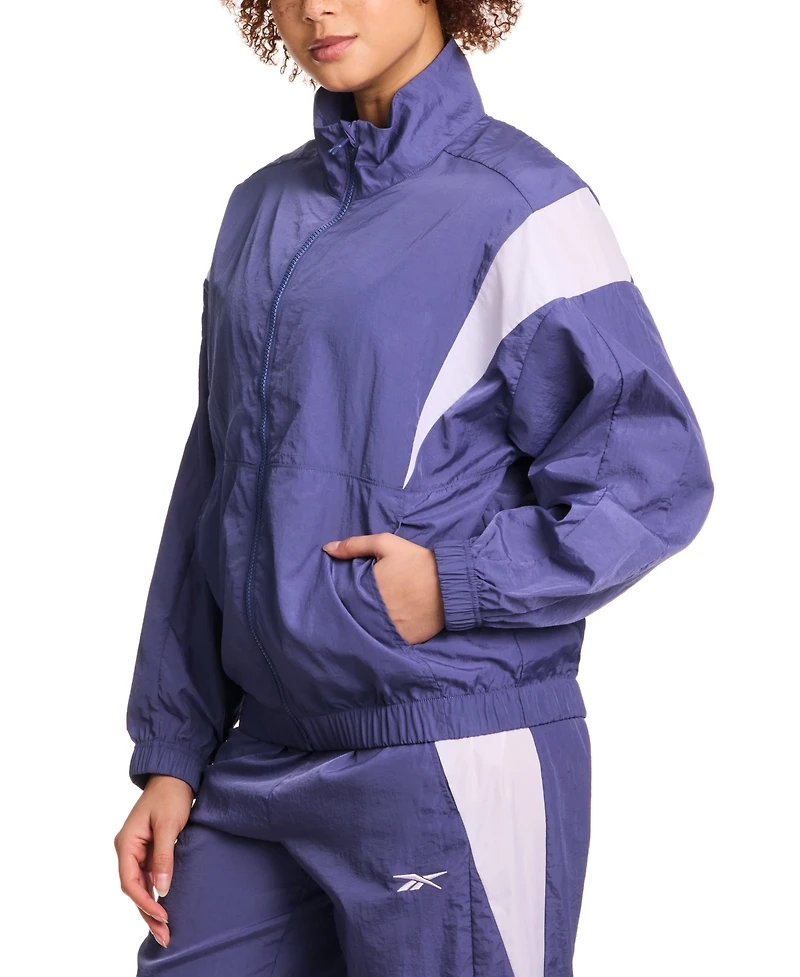 Reebok Women's Woven Crinkle Colorblocked Track Jacket